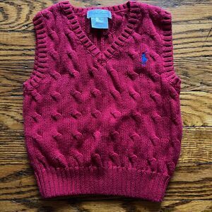 Polo Ralph Lauren Toddler 5M Red Cable Knit V-Neck Sweater Vest